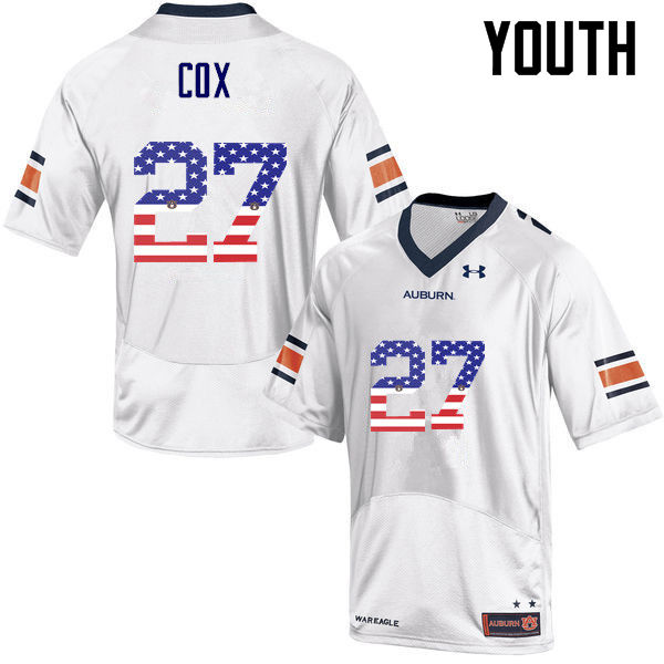 Youth #27 Chandler Cox Auburn Tigers USA Flag Fashion College Football Jerseys-White